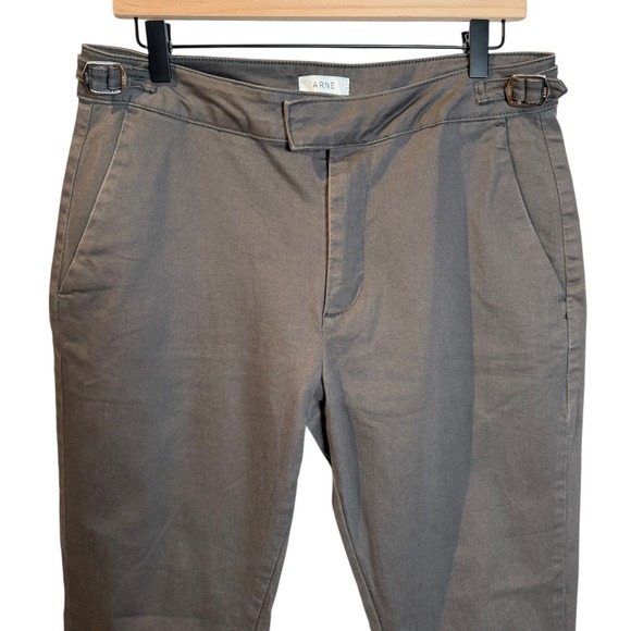 Arne Mens Slim Fit Side Adjuster Trousers Taupe Grey Stretch Cotton Pants 34R - Picture 7 of 10